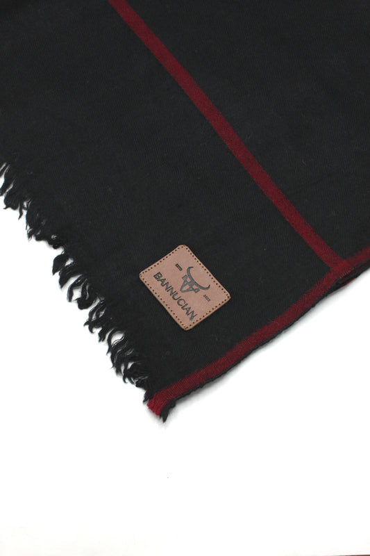 Premium Quality Red Border Black Pure Woolen Shawl