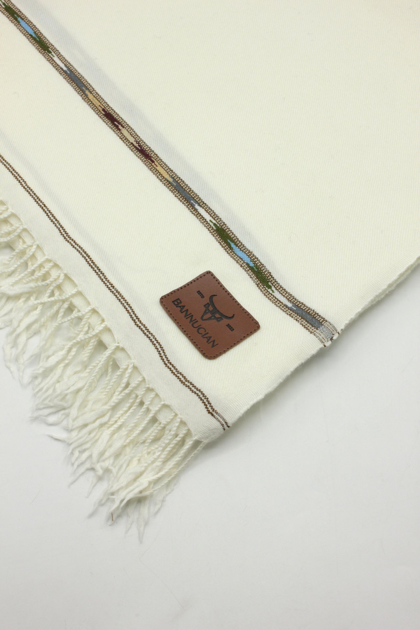 Premium Quality Double Fiber Off White Multi Color Striped Pure Woolen Shawl