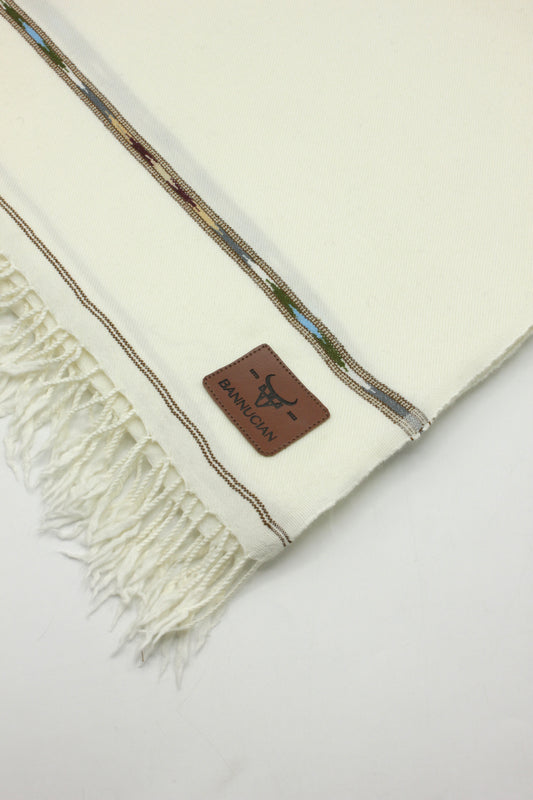 Premium Quality Double Fiber Off White Multi Color Striped Pure Woolen Shawl