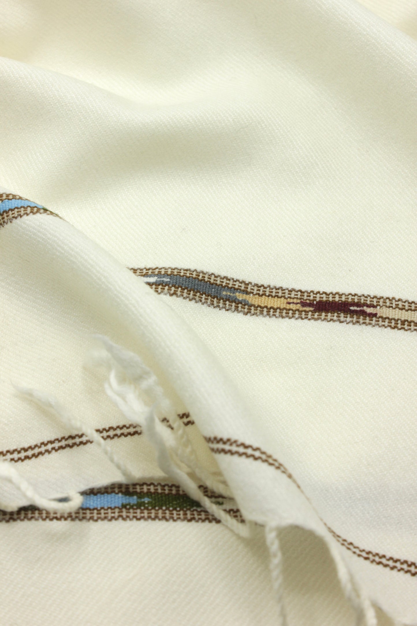 Premium Quality Double Fiber Off White Multi Color Striped Pure Woolen Shawl