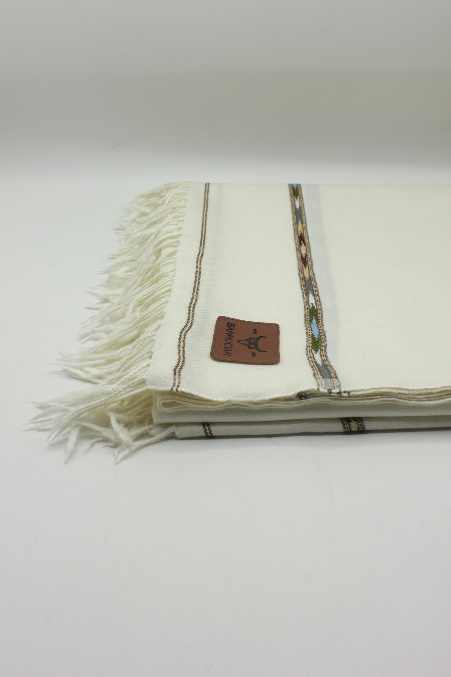 Premium Quality Double Fiber Off White Multi Color Striped Pure Woolen Shawl