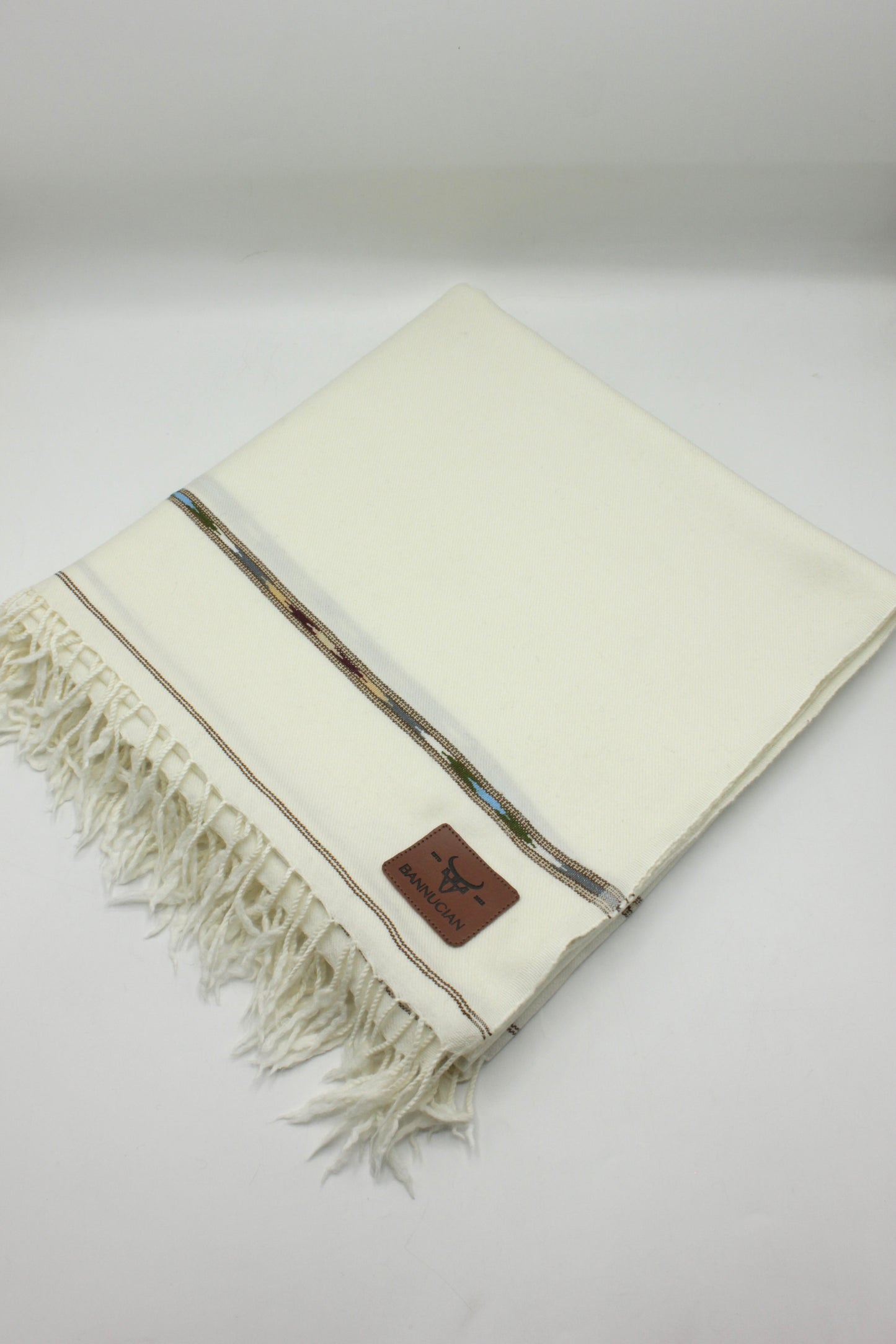 Premium Quality Double Fiber Off White Multi Color Striped Pure Woolen Shawl