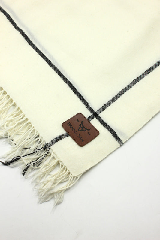 Premium Quality Off White Black Border Pure Woolen Shawl