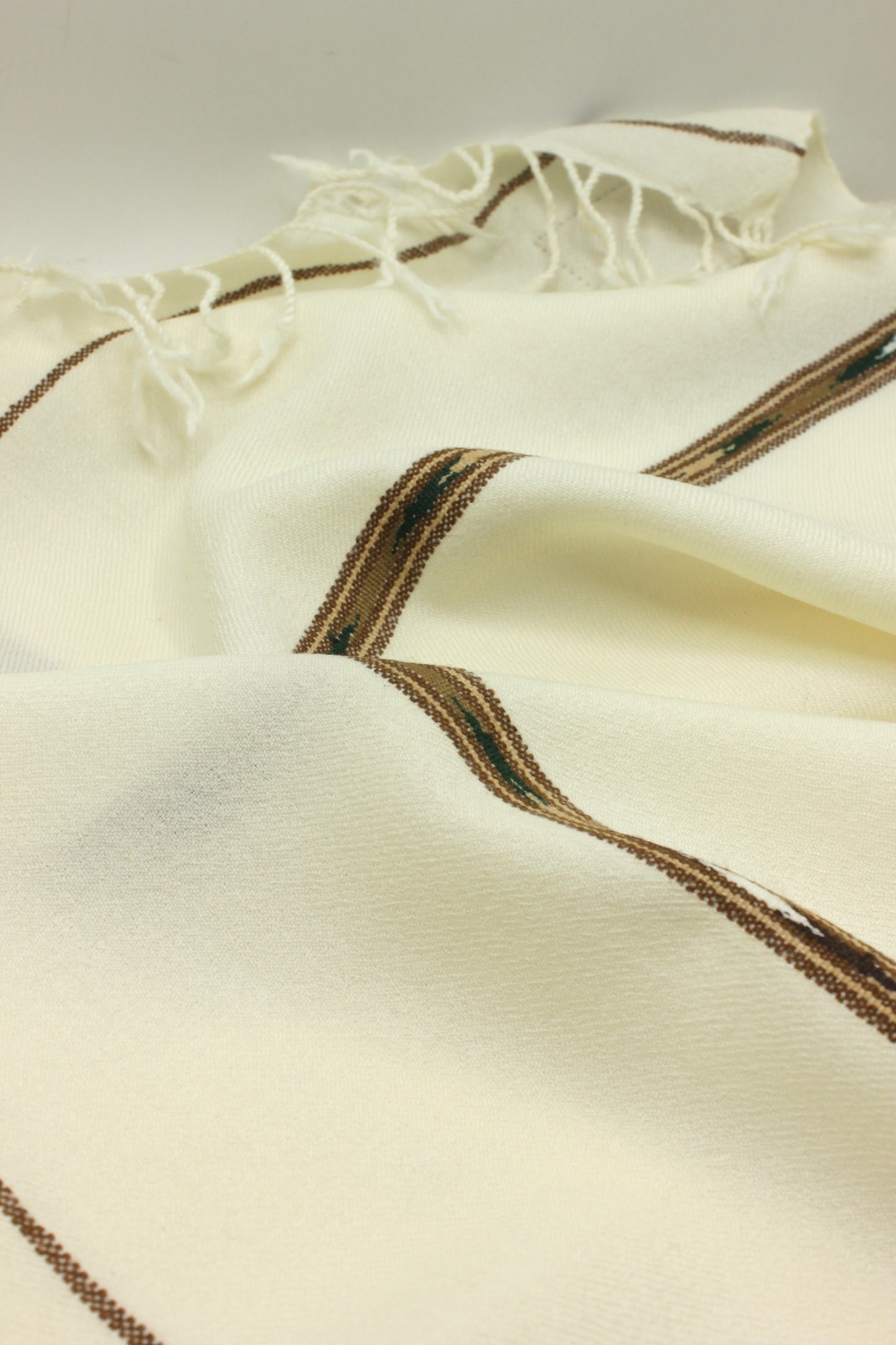 Premium Quality Blue Striped Off White Pure Woolen Shawl