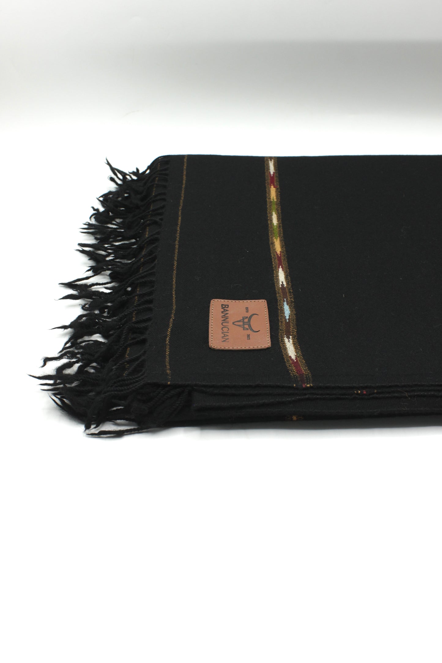 Premium Quality Striped Jet Black Pure Woolen Shawl