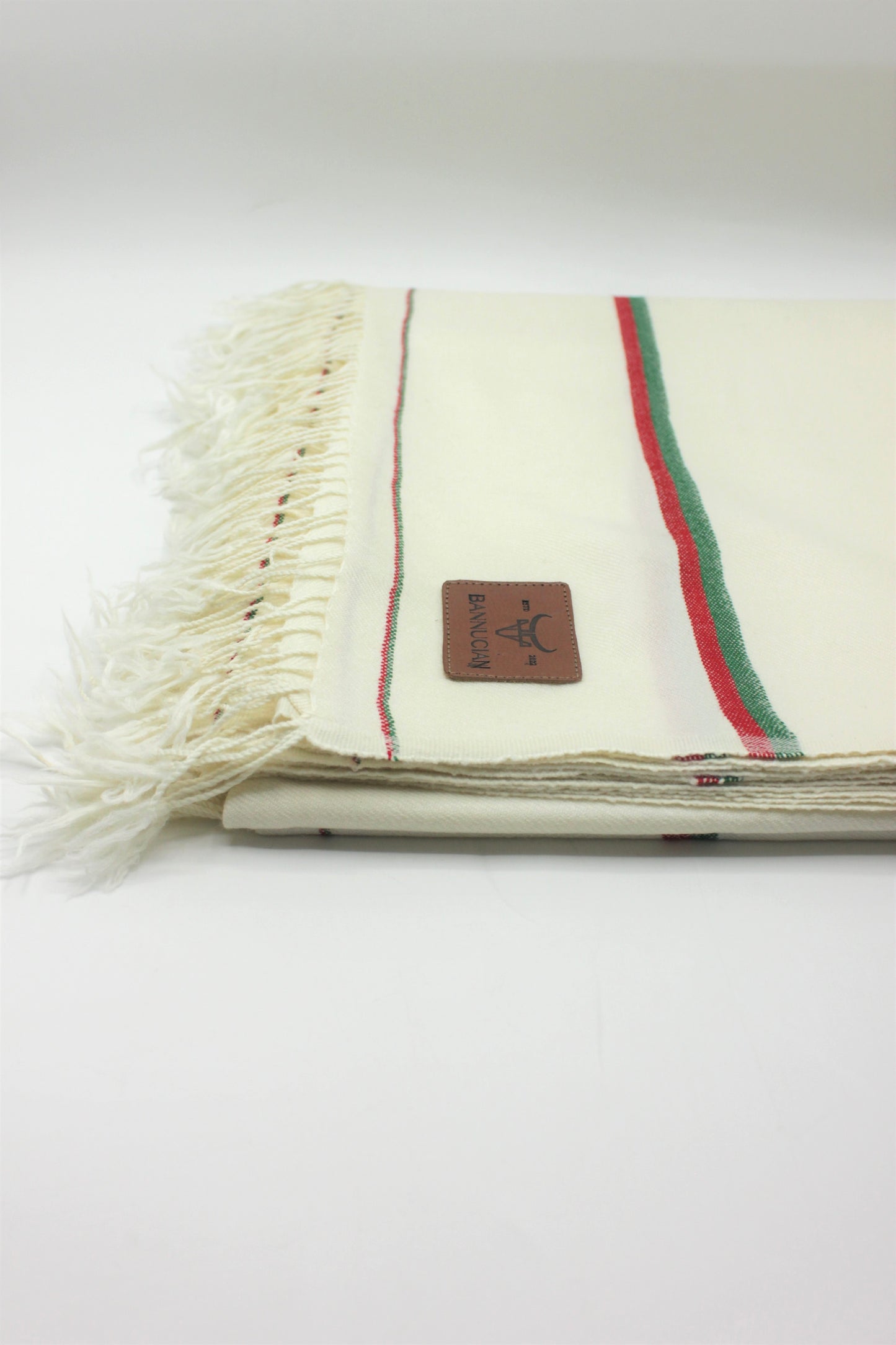 Premium Quality Double Fiber PTI Striped Off White Pure Woolen Shawl