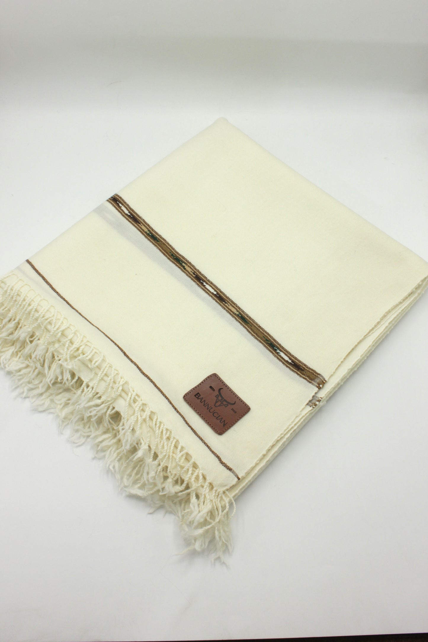 Premium Quality Blue Striped Off White Pure Woolen Shawl