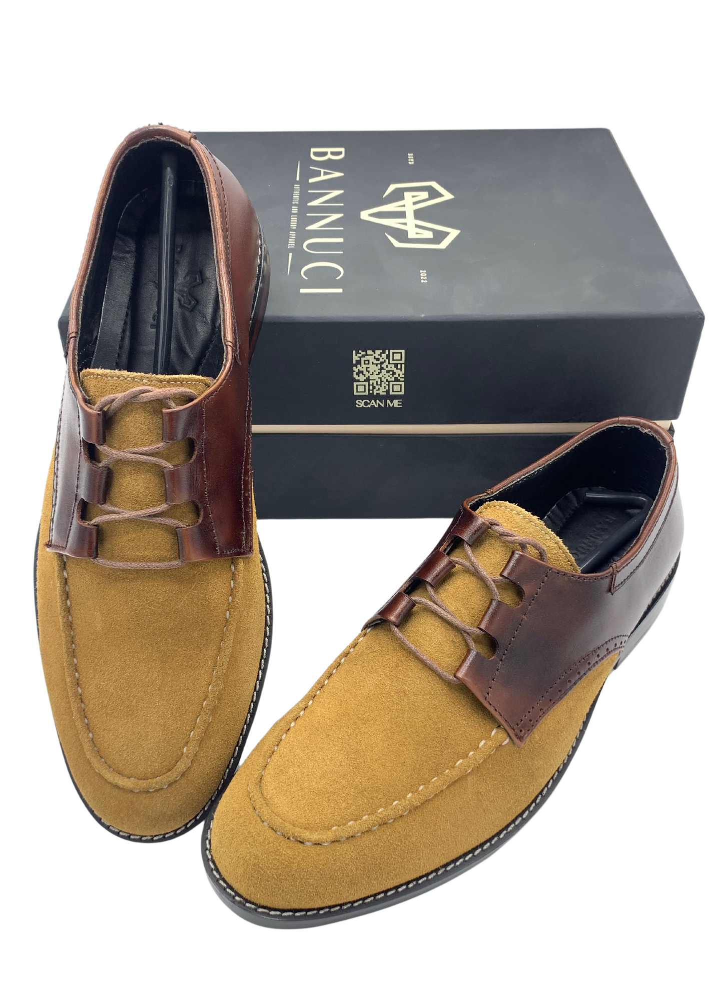 Luxury Suede Derby Camel Handmade Shoes