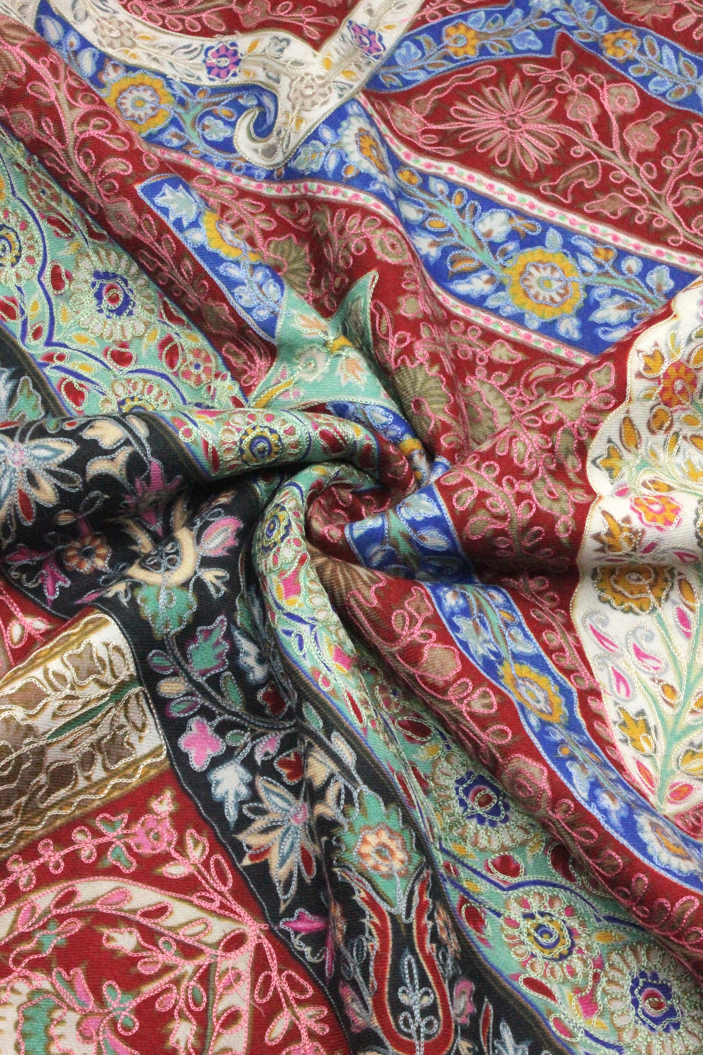 PREMIUM QUAILTY RED FULLY MULTI COLOR KALAMKAR PASHMINA CASHMERE SHAWL