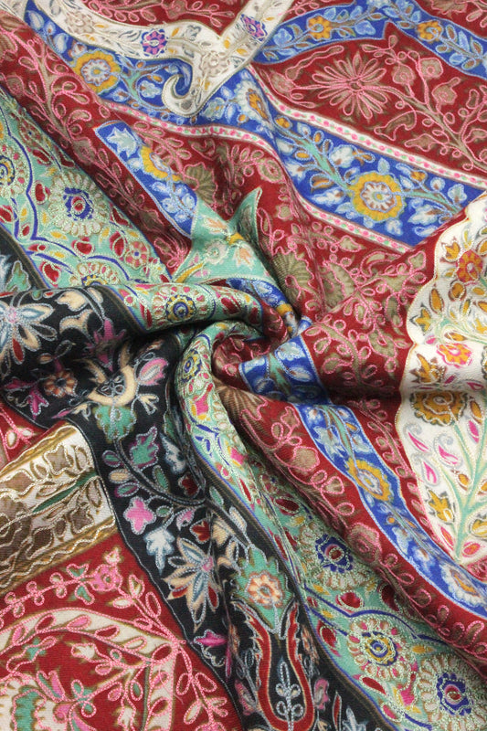 PREMIUM QUAILTY RED FULLY MULTI COLOR KALAMKAR PASHMINA CASHMERE SHAWL