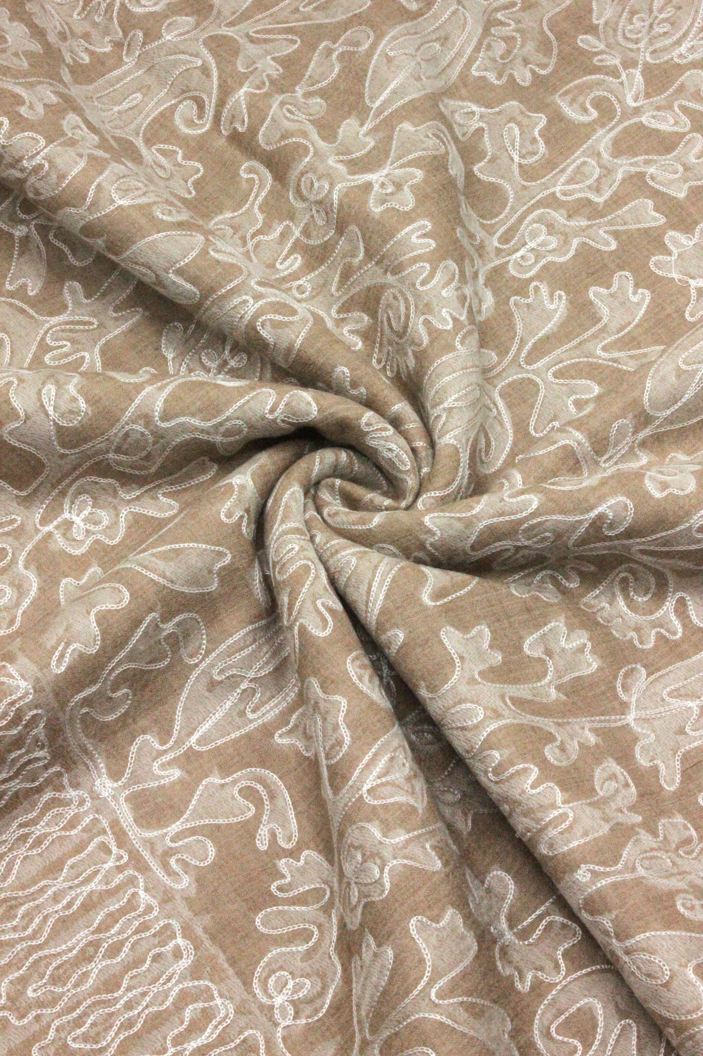 PREMIUM QUALITY BEIGE WITH OFF WHITE EMBROIDERED PASHMINA CASHMERE SHAWL