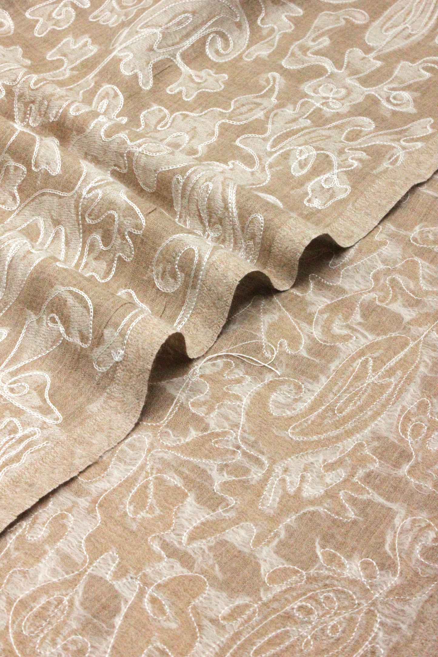 PREMIUM QUALITY BEIGE WITH OFF WHITE EMBROIDERED PASHMINA CASHMERE SHAWL