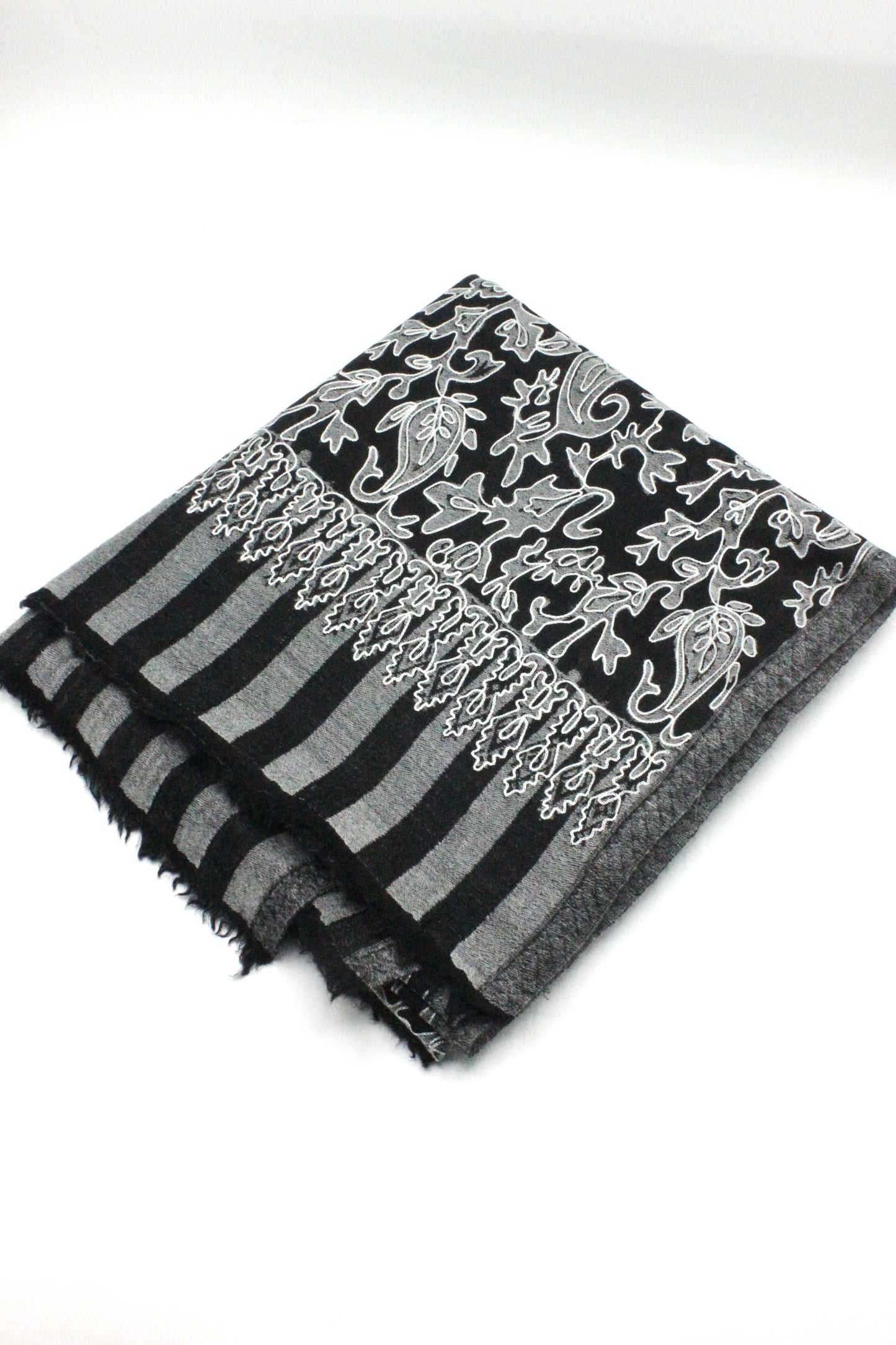 PREMIUM QUALITY BLACK WITH OFF WHITE EMBROIDERED PASHMINA CASHMERE SHAWL
