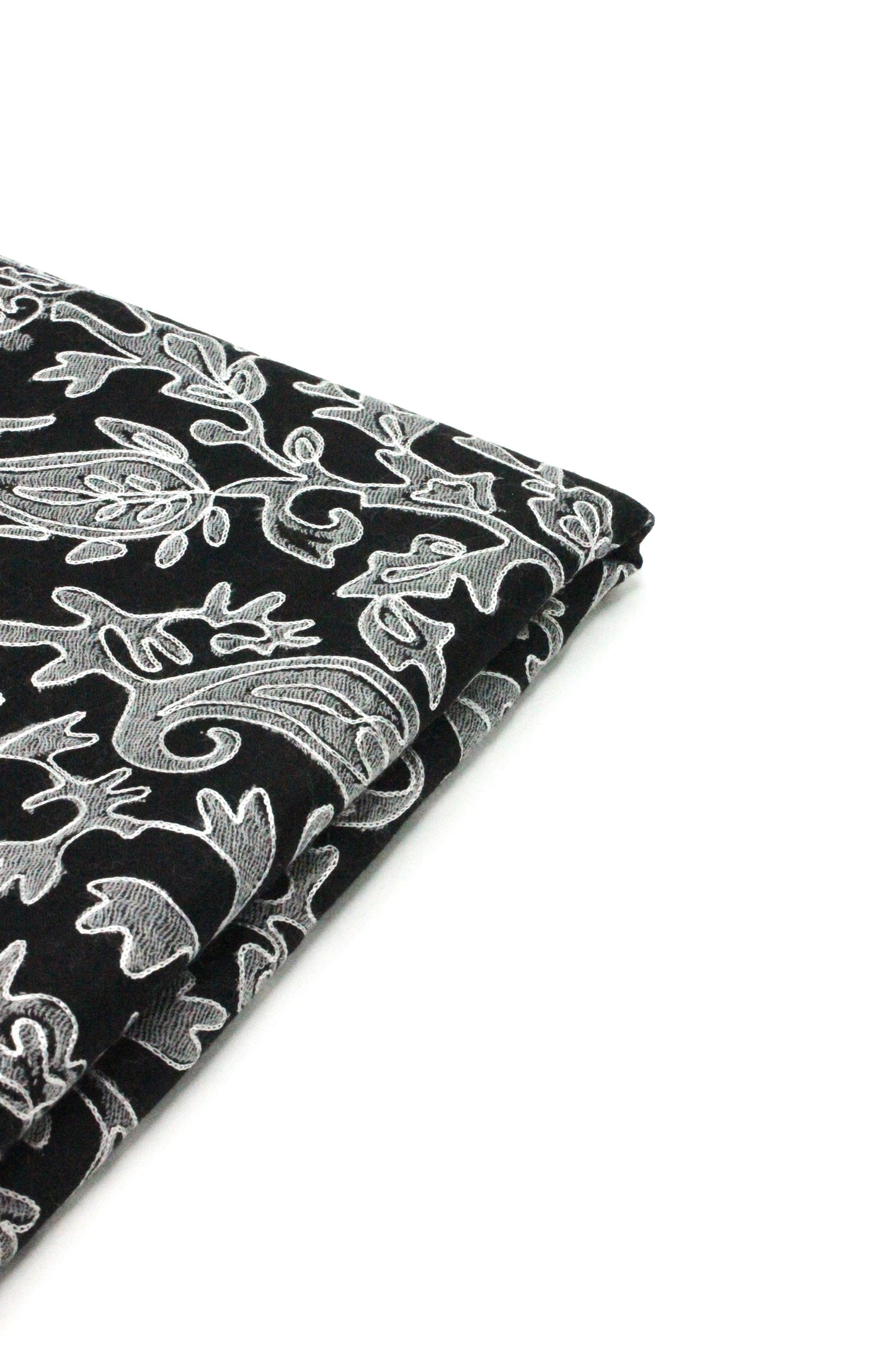 PREMIUM QUALITY BLACK WITH OFF WHITE EMBROIDERED PASHMINA CASHMERE SHAWL