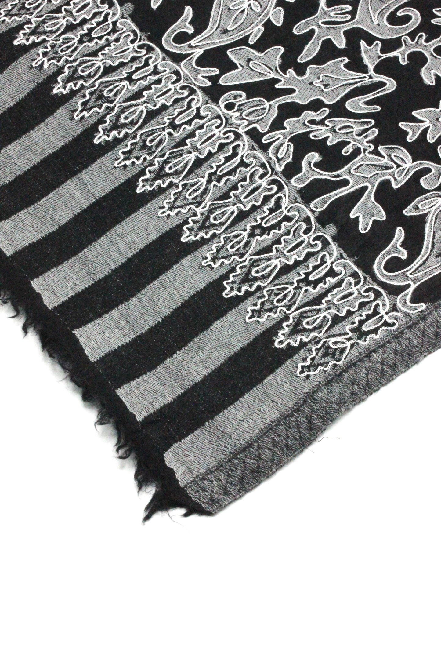 PREMIUM QUALITY BLACK WITH OFF WHITE EMBROIDERED PASHMINA CASHMERE SHAWL