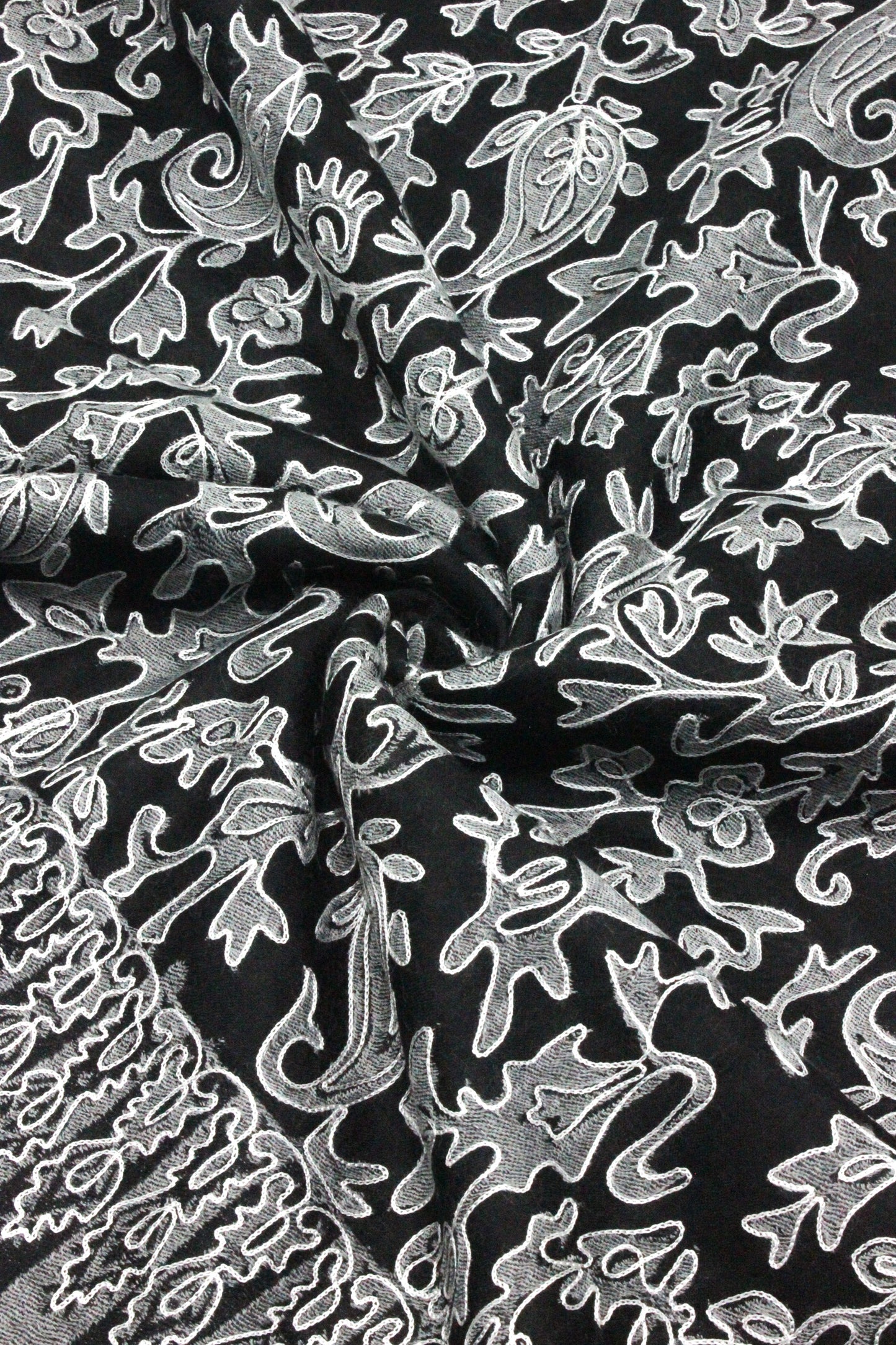 PREMIUM QUALITY BLACK WITH OFF WHITE EMBROIDERED PASHMINA CASHMERE SHAWL