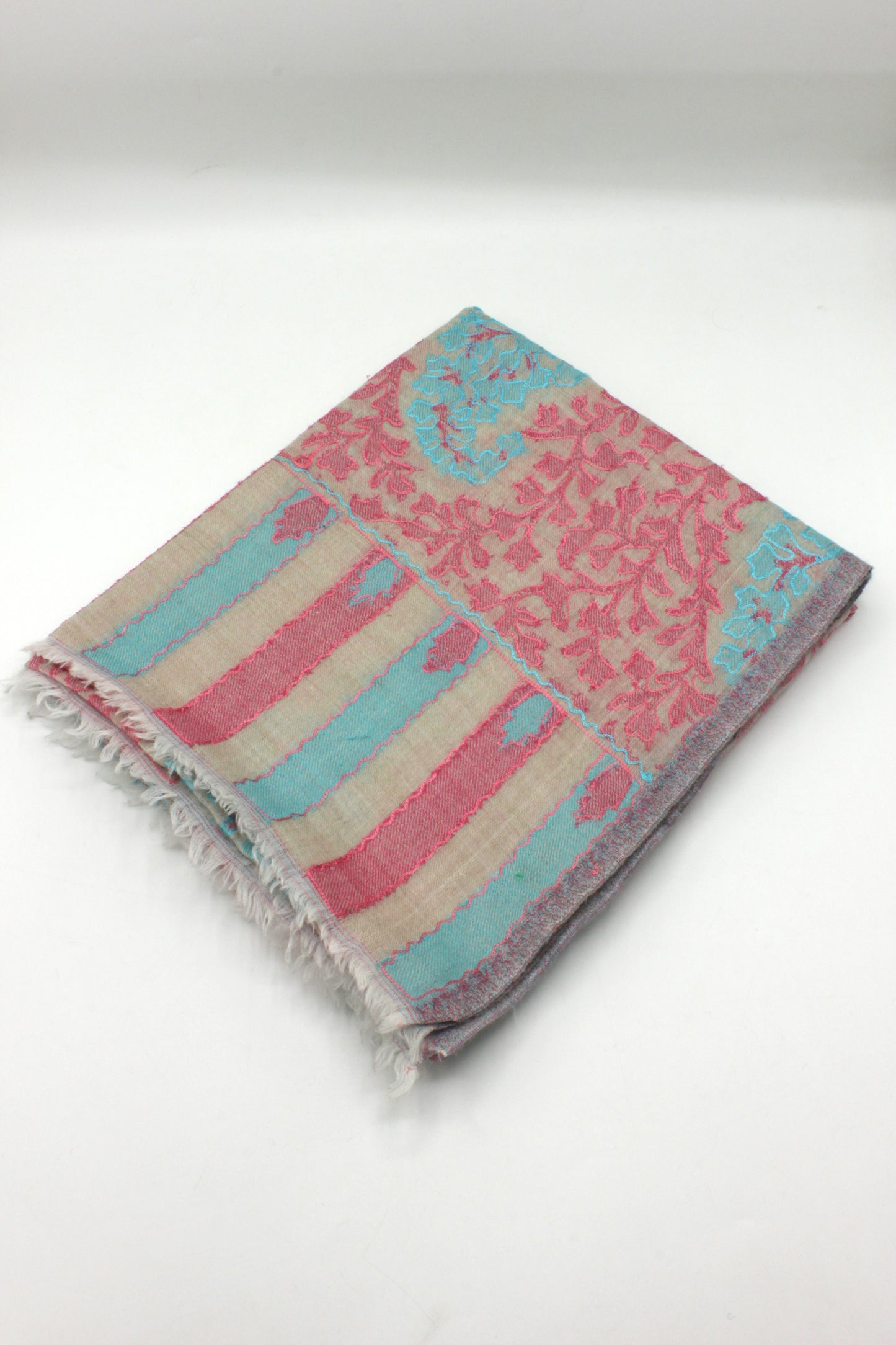 PREMIUM QUALITY OFF WHITE WITH PINK EMBROIDERED PASHMINA CASHMERE SHAWL