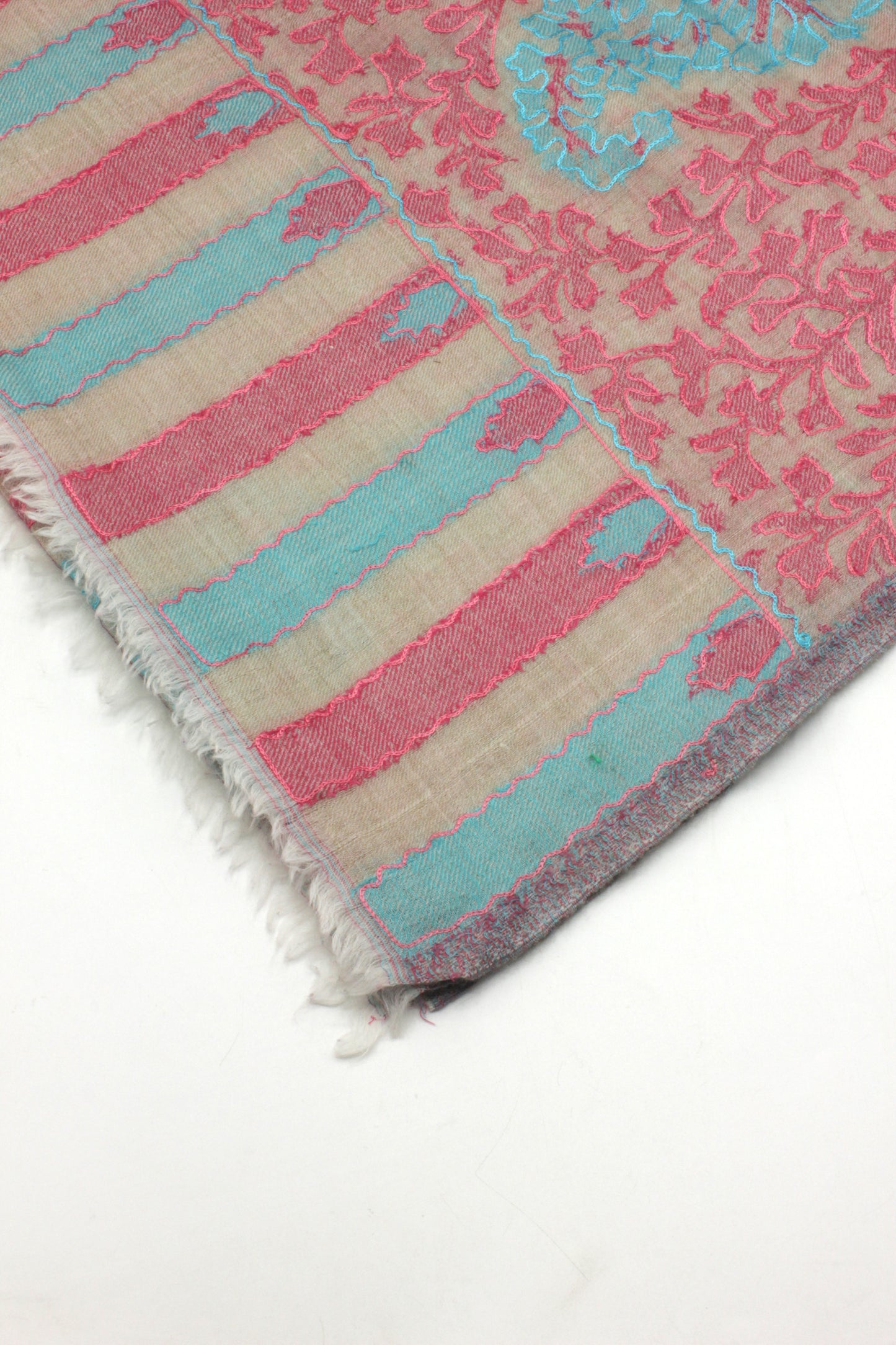 PREMIUM QUALITY OFF WHITE WITH PINK EMBROIDERED PASHMINA CASHMERE SHAWL