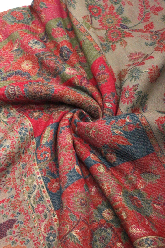 PREMIUM QUALITY RED MULTI COLOR WOVEN PASHMINA CASHMERE SHAWL