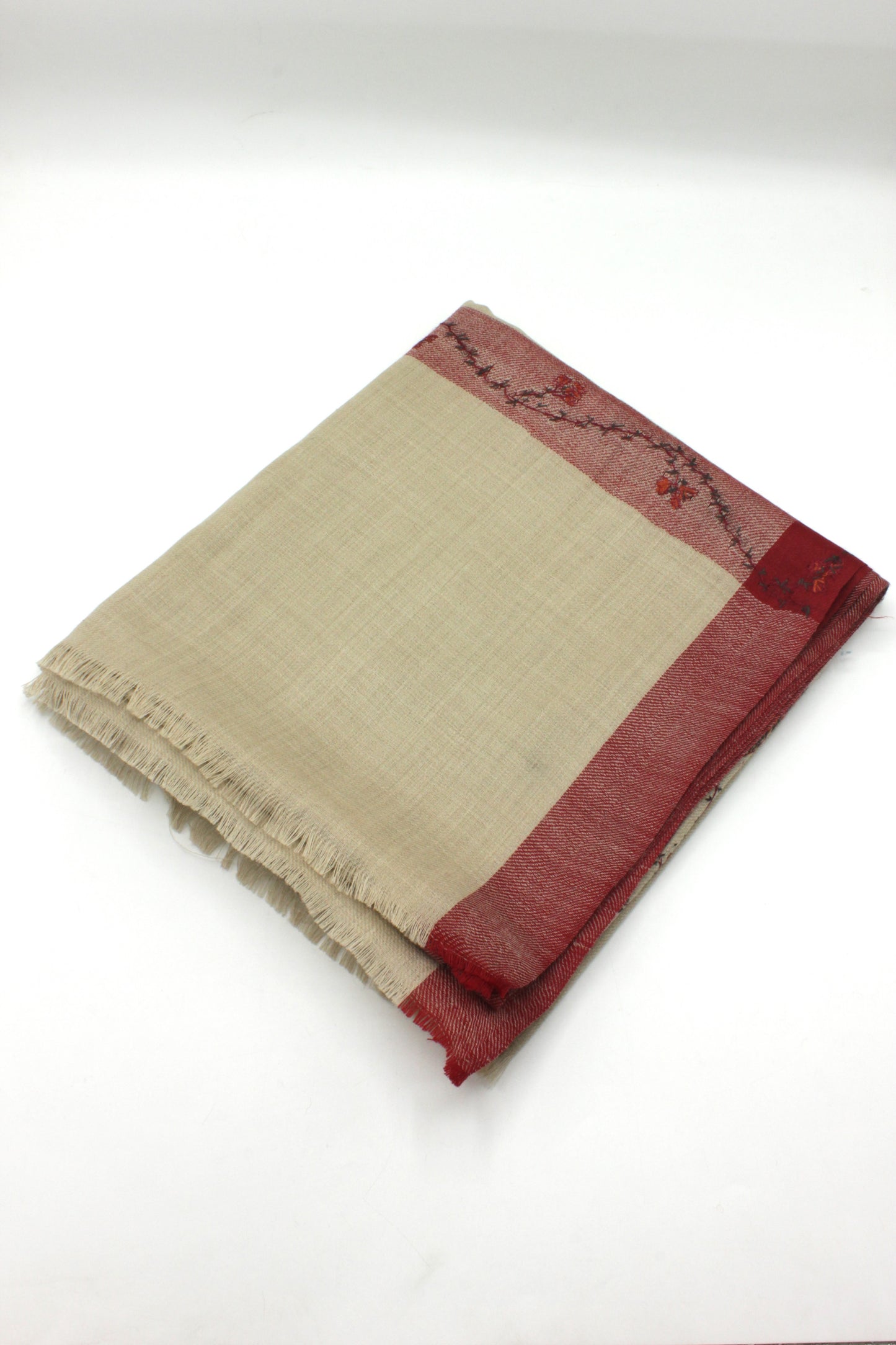 Premium Quality Beige with Red Embroidery  Pashmina Cashmere Shawl