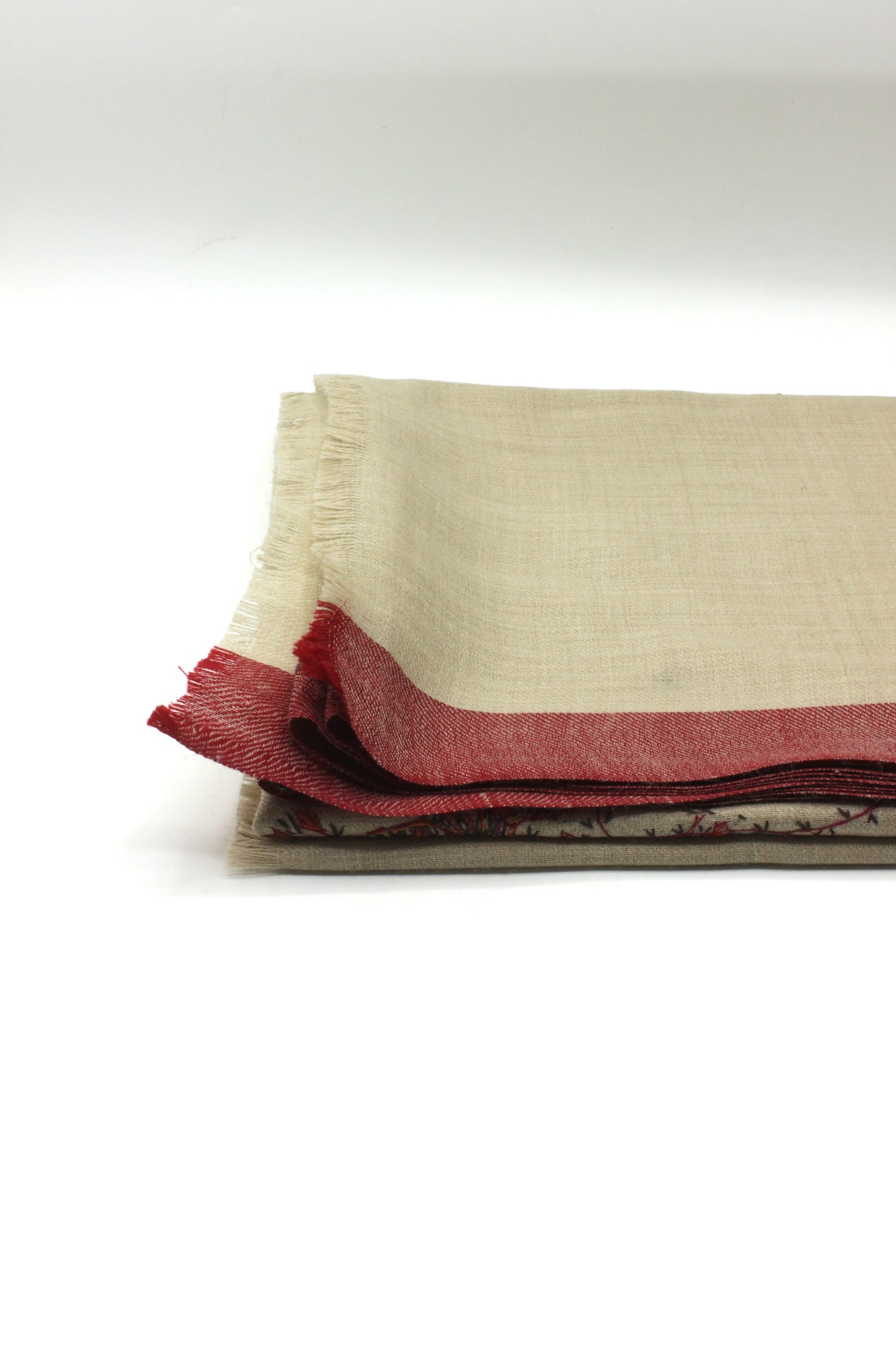 Premium Quality Beige with Red Embroidery  Pashmina Cashmere Shawl