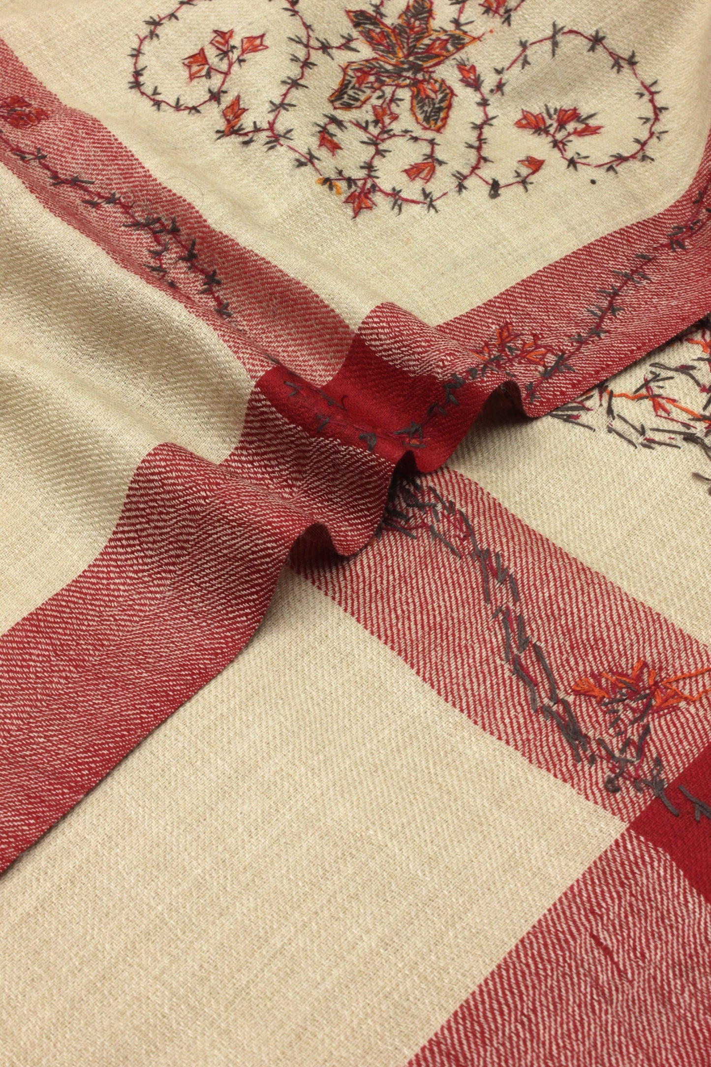 Premium Quality Beige with Red Embroidery  Pashmina Cashmere Shawl