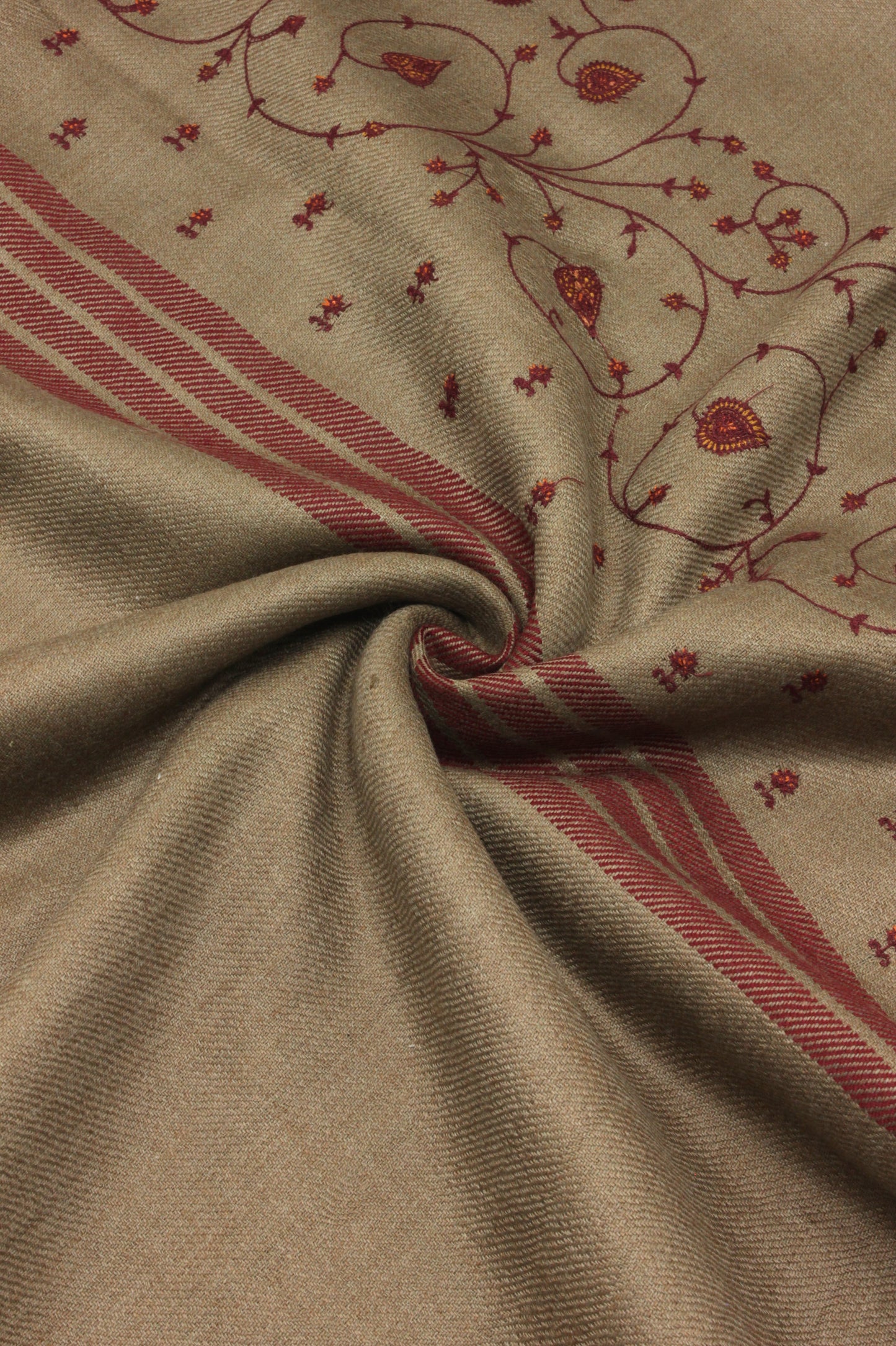 Premium Quality Brown with Red Embroidery  Pashmina Cashmere Shawl
