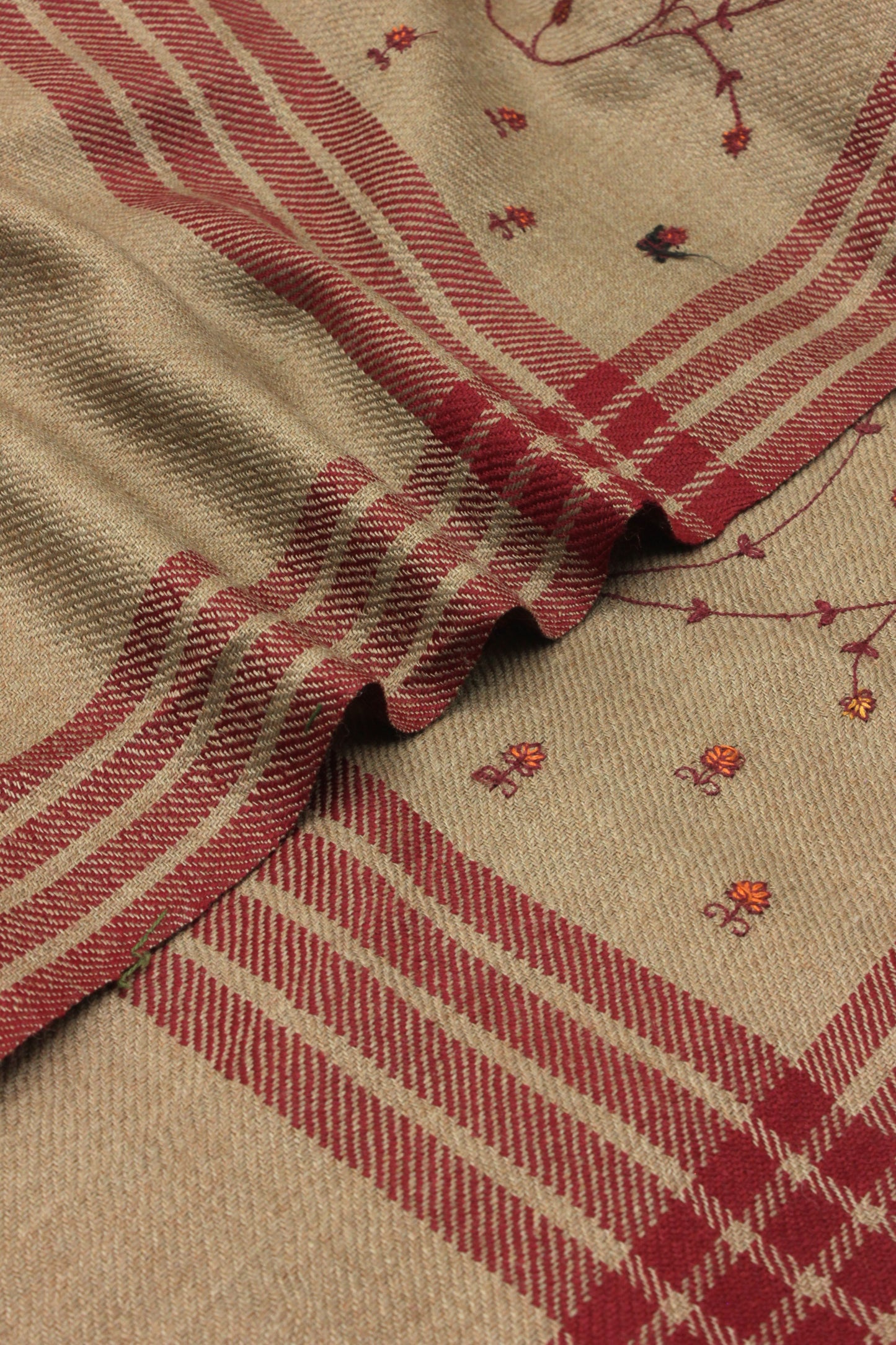 Premium Quality Brown with Red Embroidery  Pashmina Cashmere Shawl