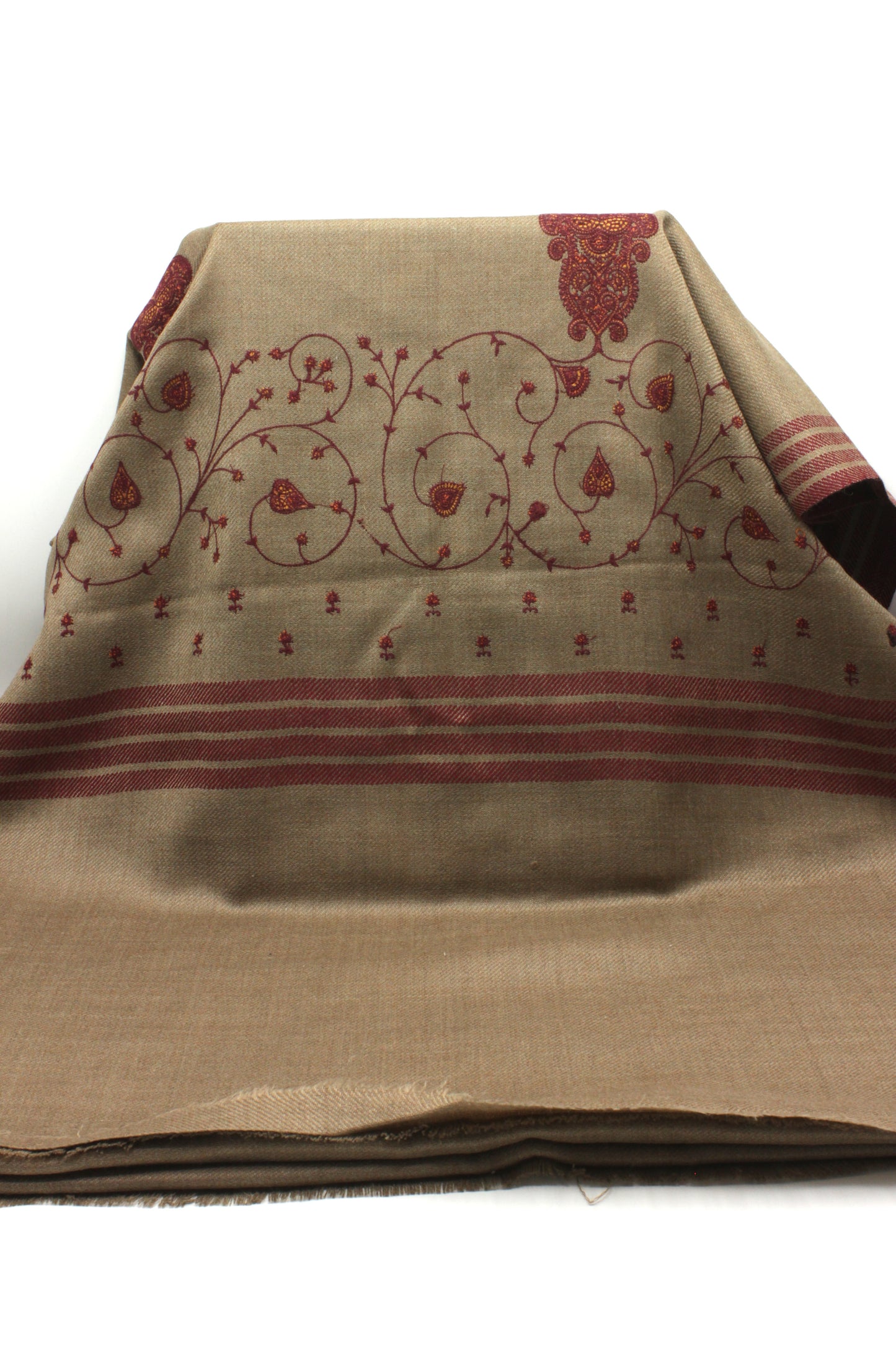 Premium Quality Brown with Red Embroidery  Pashmina Cashmere Shawl