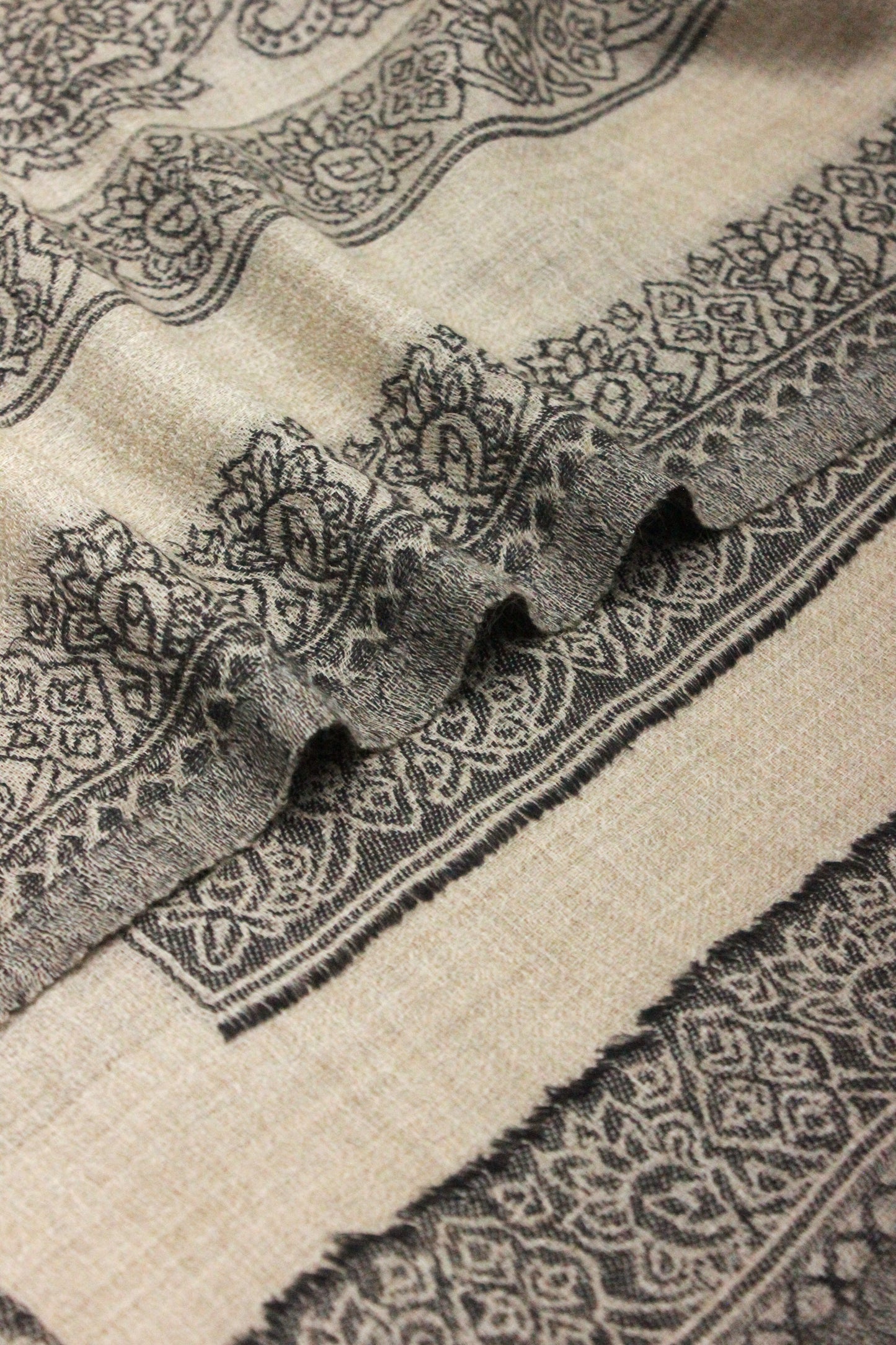 Premium Quality Extremely Soft Light Brown With Black Border Pashmina Cashmere Shawl