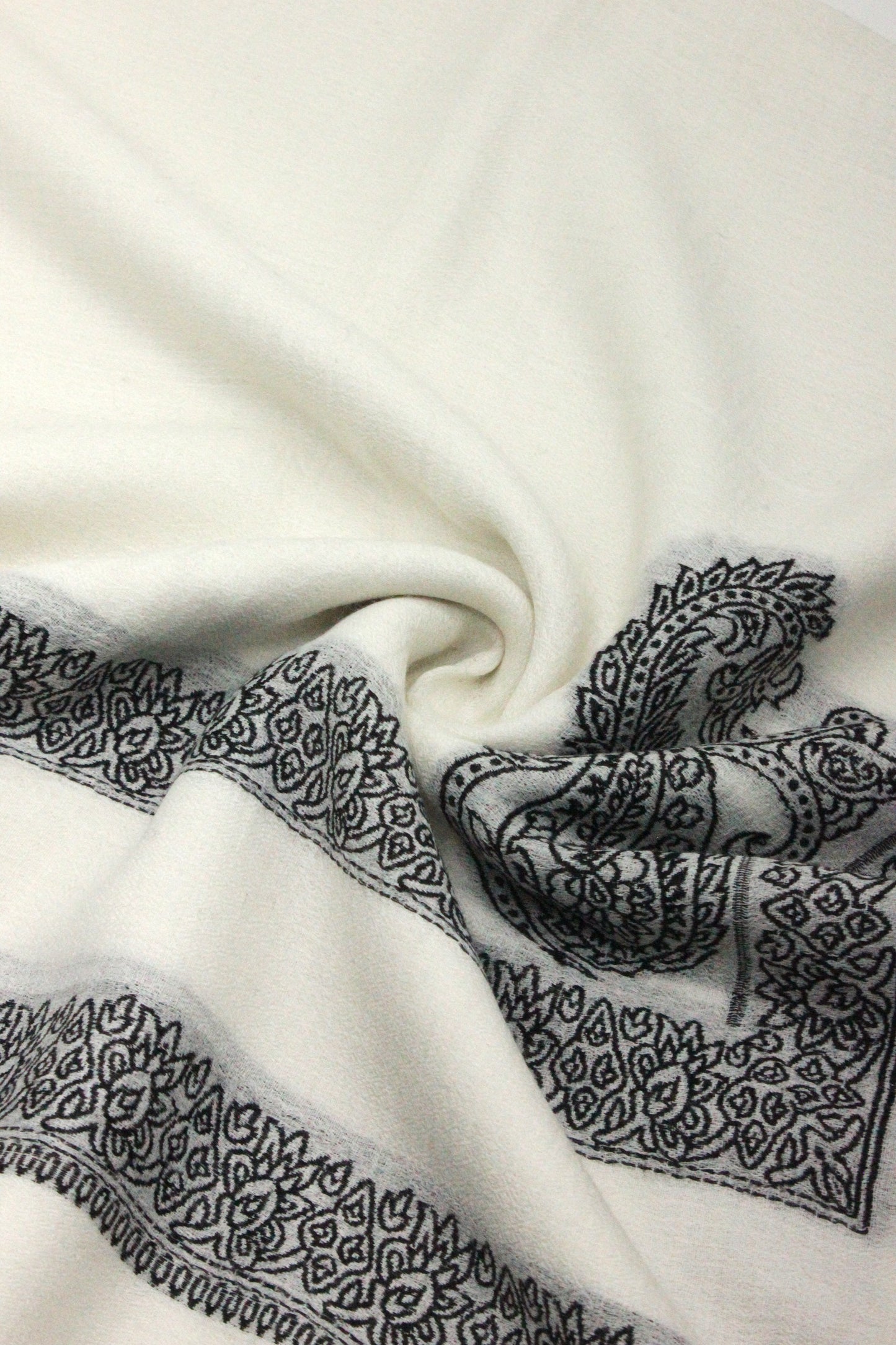 Premium Quality Extremely Soft Off White With Black Border  Pashmina Cashmere Shawl