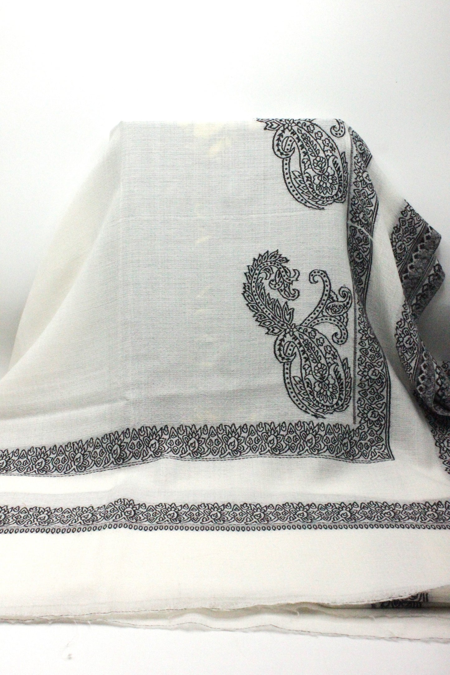 Premium Quality Extremely Soft Off White With Black Border  Pashmina Cashmere Shawl