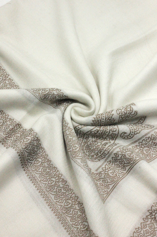 Premium Quality Extremely Soft Off White With Brown Border  Pashmina Cashmere Shawl