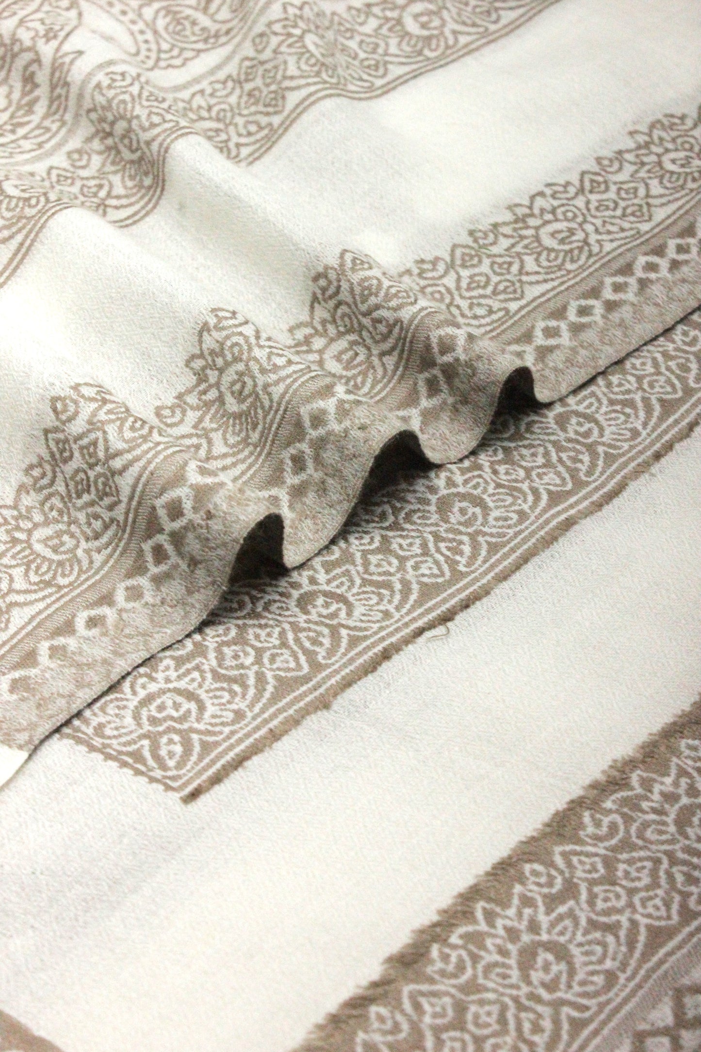 Premium Quality Extremely Soft Off White With Brown Border  Pashmina Cashmere Shawl