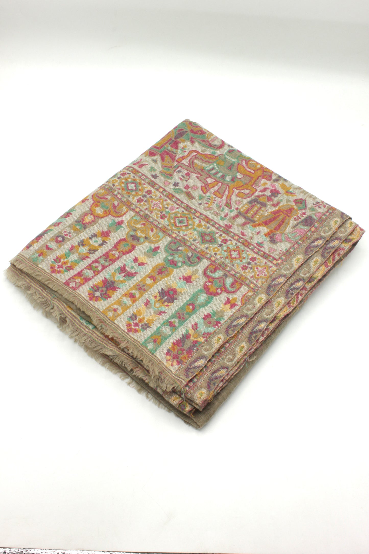 Premium Quality Light Beige Multi Color Woven Pashmina Cashmere Shawl