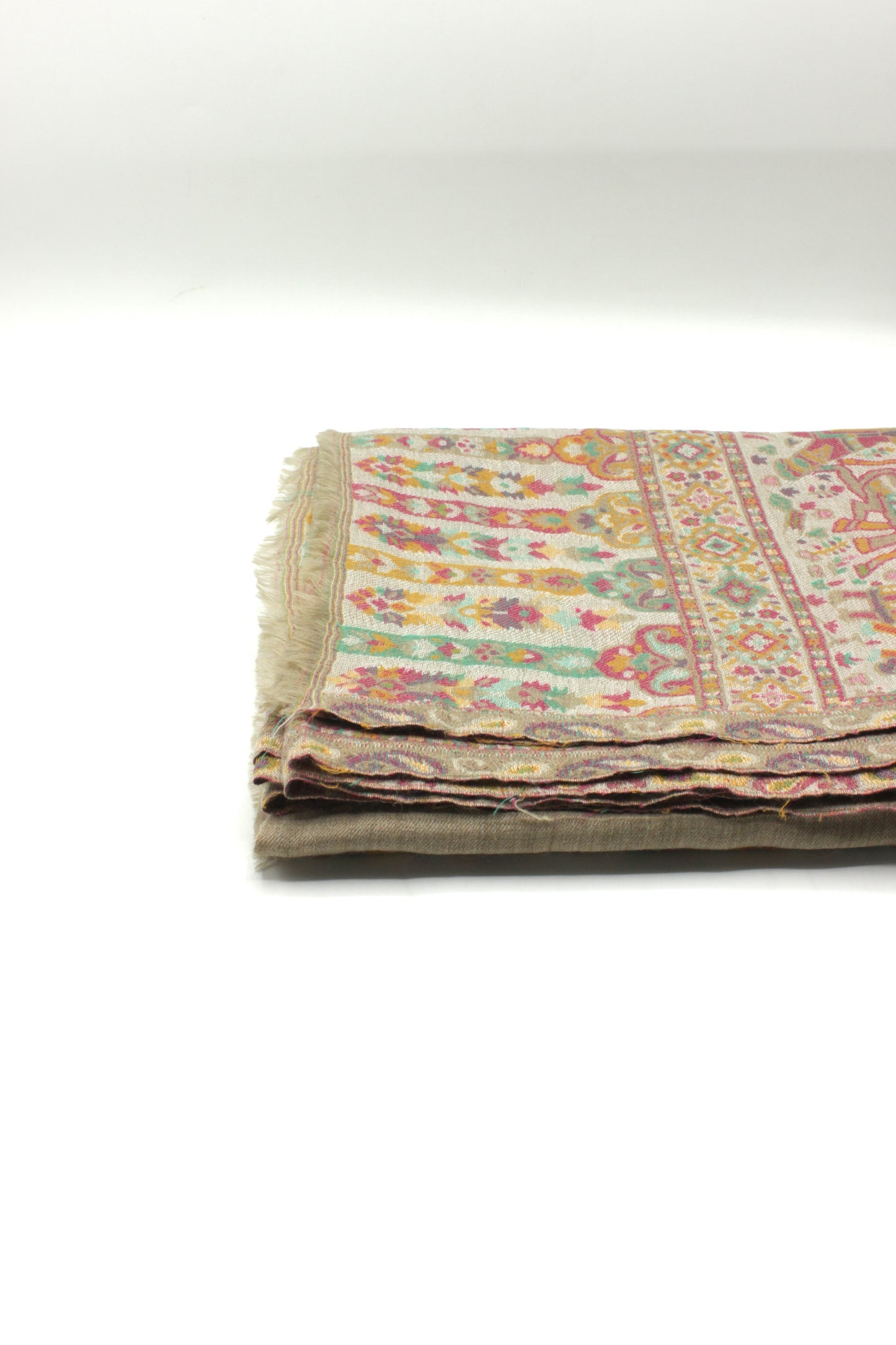 Premium Quality Light Beige Multi Color Woven Pashmina Cashmere Shawl