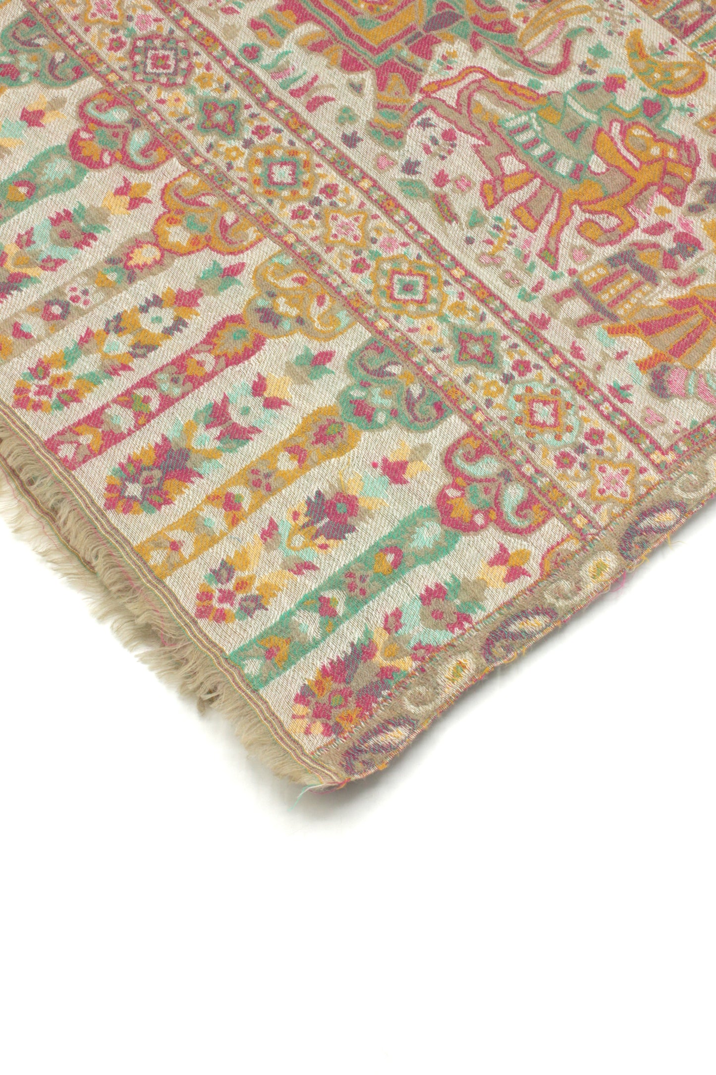 Premium Quality Light Beige Multi Color Woven Pashmina Cashmere Shawl