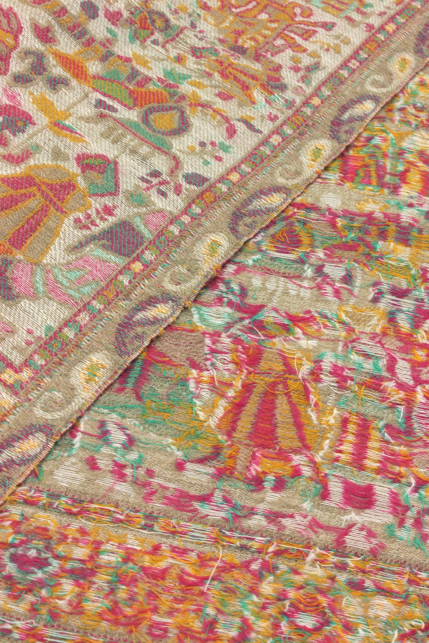 Premium Quality Light Beige Multi Color Woven Pashmina Cashmere Shawl