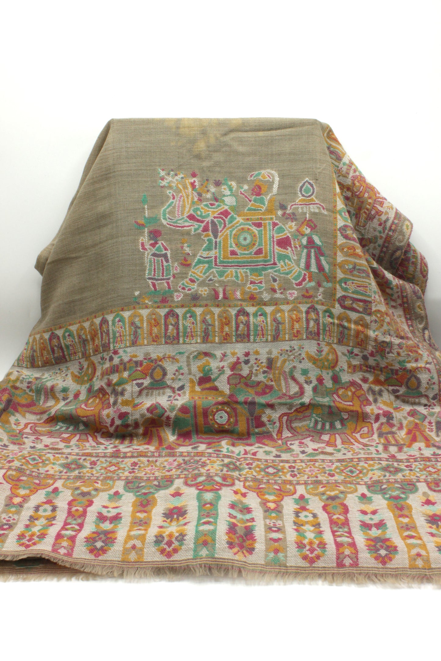 Premium Quality Light Beige Multi Color Woven Pashmina Cashmere Shawl