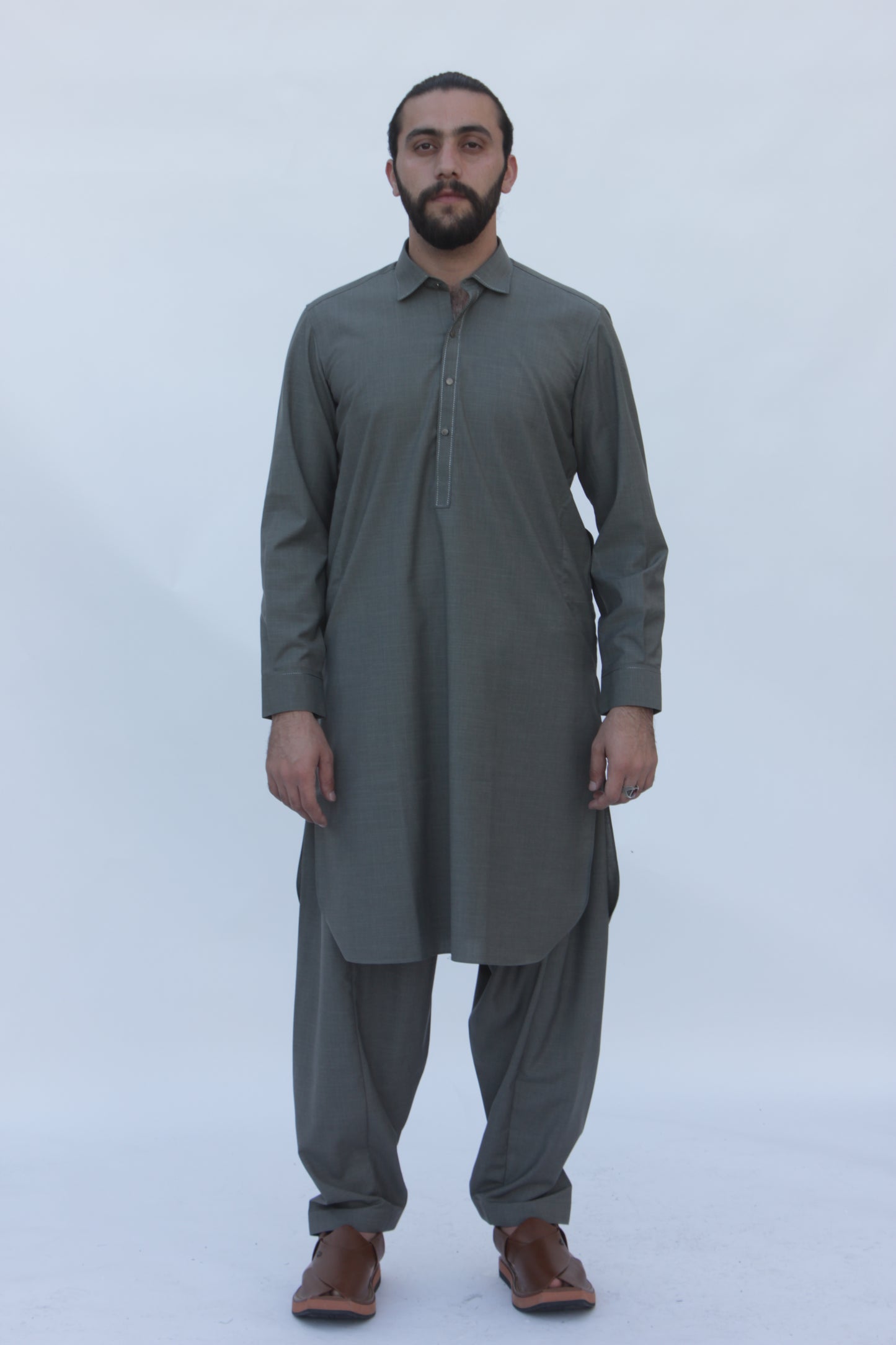 Premium Quality Olive Gray Kameez Shalwar