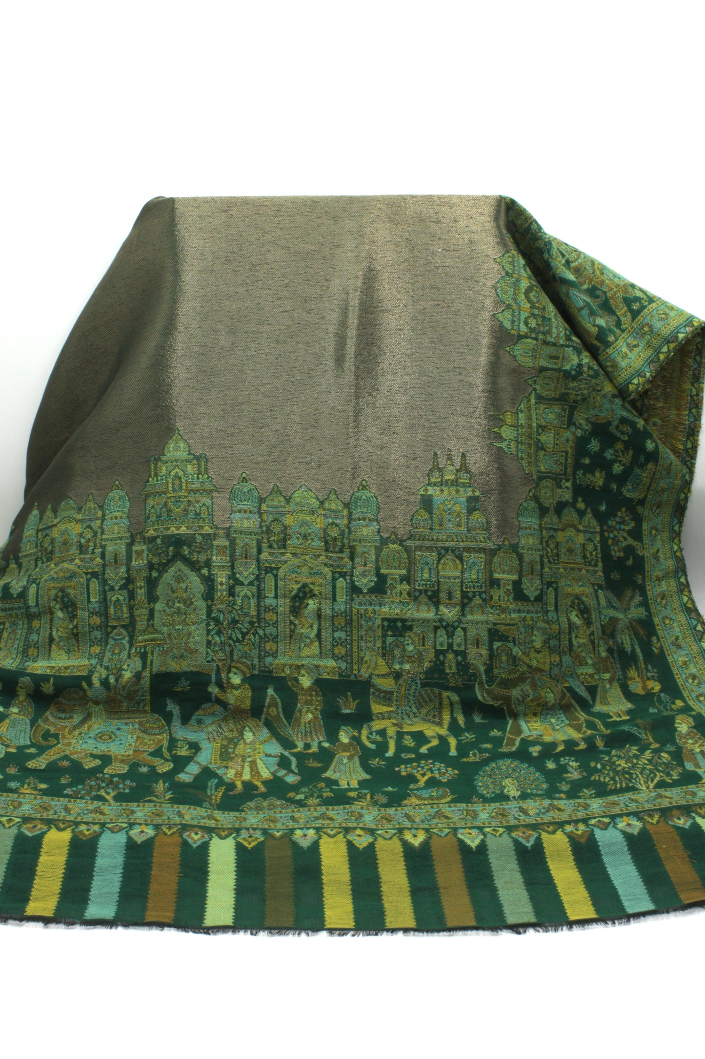 Premium Quality perrot green multi color Woven Pashmina Cashmere Shawl